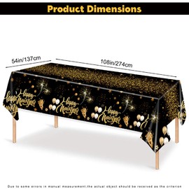 JazSwirl New Year Tablecloth, 2-Pack New Years Table Decorations, 54 x 108 Inches Happy New Year Tablecloth, Disposable Happy New Year Table Cover for New Year’s Eve Table Decorations