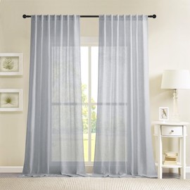 Novecozy Natural Linen Blue Semi Sheer Curtains 96 Inch Long 2 Panels Set for Bedroom Living Room, Backtab Rod Pocket Farmhouse Boho Linen Textured Light Filtering Window Drapes, Stone Blue