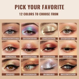 Sombra de ojos con purpurina, sombra de ojos metálica brillante azul hielo blanco plateado, sombra de ojos única de alto pigmento, holográfico iridisc