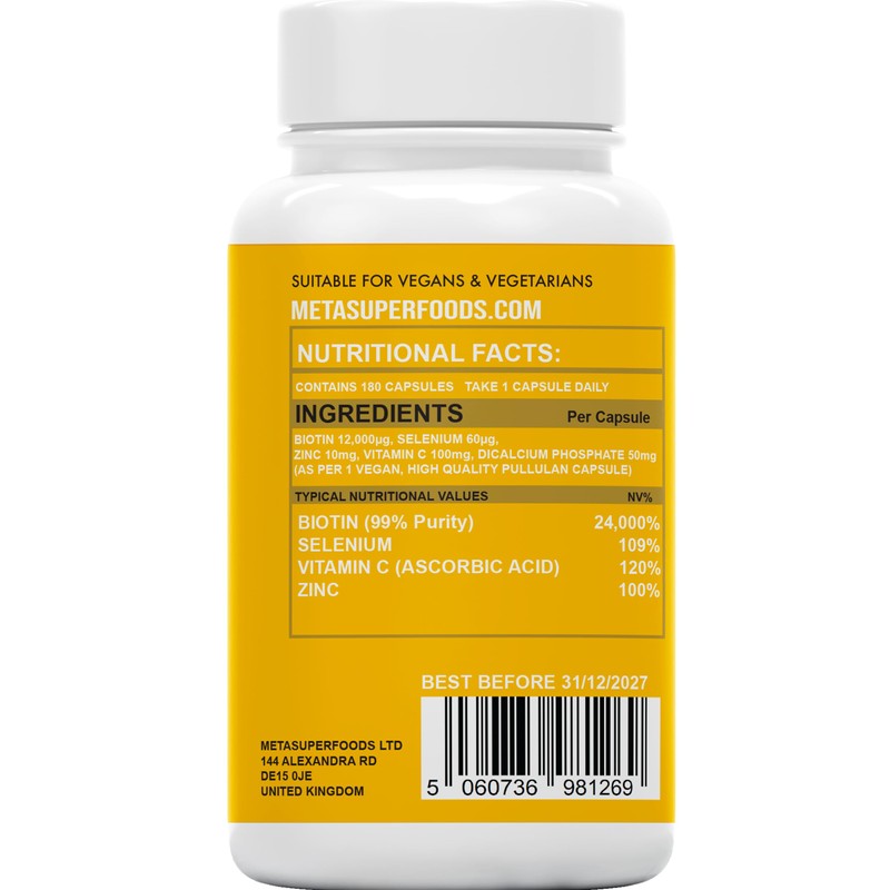 Biotin Hair Growth Vitamins 12,000mcg | 180 High Strength Biotin