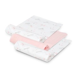 INTERBABY Pack of 3 Muslin Cloths Made of Bamboo and Cotton Bear Pink 55 x 70 cm Absorbent and Breathable and Ideal for Cleaning, Wiping and Covering Newborns