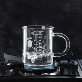 COSSIKA Ceramic Mugs, Chemical Mugs, Borosilicate Glass Coffee Cups with Handle and Measuring Function, Durable, Ideal for Laboratory, Home, Office, Unique Gift