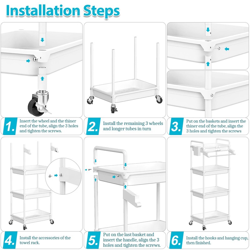 SPACEKEEPER Rolling Storage Cart, 4-Tier Bathroom Organizer Utility Cart Laundry