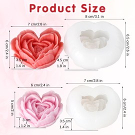 2 PCS Rose Candle Molds, Rose Resin Casting Mold, 3D Heart Shape Roses Flowers Molds, Flower Silicone Mold for Candle Making and DIY Craft (Flower)