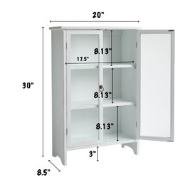 COLLECTIVE HOME - Storage Cabinet, 30" Organizer Cabinet, Solid Wood Bathroom Cabinet with 2 Door, Already Assembled, 20 x 8.5 x 30 Inch (White, Glass Door)