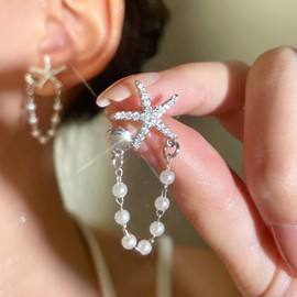 Starfish Earrings for Women Pearl Shell Starfish Earrings Starfish Dangle Earrings Summer Earrings Ocean Beach Jewelry Gifts for Women