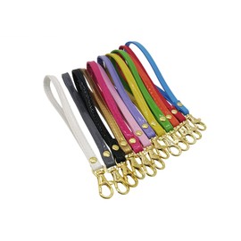 PAMIR TONG 12pcs Wristlet Strap,Faux Leather Keychain Shinny PU Leather Hand Strap with Lock for Wallet Purse Clutch Cellphone key chain holder (Gold Lock)