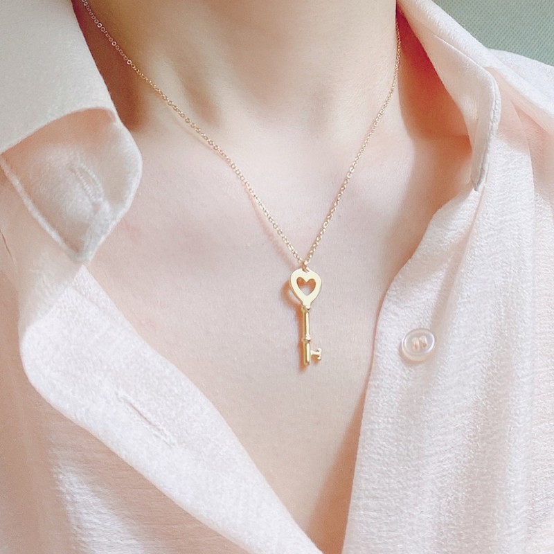 Silver 925 18k layered key heart pendant silver necklace key