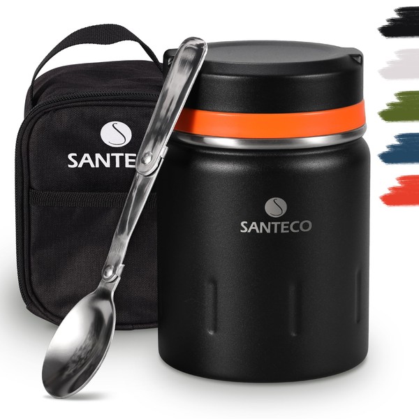 SANTECO Thermal Container for Food 500 ml Stainless Steel Warming Container with Spoon and Portable Insulated Bag Food Container Baby Food Keep Food Warm Container Thermal Lunch Box