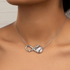 IQPDYV Baseball Necklace for Women Sport Baseball Necklace Gold Silver Baseball Pendant Necklace Sport Team Necklace Jewelry Gifts for Women (Silver)