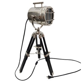 collectiblesBuy Nautical Desk Lamp with Black Wooden Tripod – 22 Inch Adjustable Nickel Finish LED Spotlight Searchlight Vintage Maritime Table Decor for Home Office