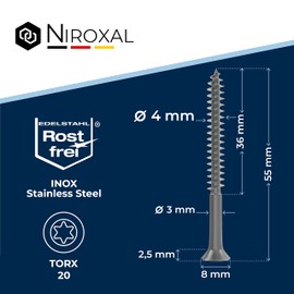 Wood Screws Torx Screws 4 x 55 Stainless Steel V2A Rustproof Chipboard Screws for Wood Partial Thread 4 mm Thick 55 mm Long Pack of 100 Rustproof Wood Screws A2