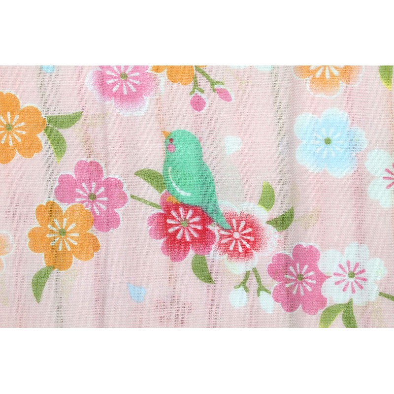 Kurochiku Double-Sided Gauze Tenugui, Cherry Blossoms and Birds