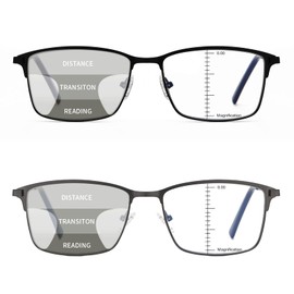 LKEYE Progressive Multifocal Reading Glasses Men No Line Multifocus Transition Blue Light Blocking Computer Reader Multi Focus Metal Full Wide Frame Large Head Designer Eyewear Gun LK6072 3.00+