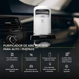 AVERA Purificador de Aire Portatil para automovil con Filtro HEPA H13, Mini purificador de aire ultrasilencioso con indicador LED, elimina partículas 