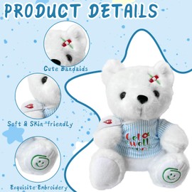 Ziyutam Get Well Soon - Peluche de peluche con caja de regalo para niños, oso de peluche blanco suave para niños y niñas, lindo animal de peluche de recuperación
