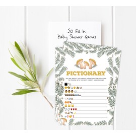 Inkdotpot Pack of 50, Girl Boy Baby Shower Party Collection, Pictionary Baby Shower Party Games, Activities, Decorations, Fox Theme Party Supplies-a