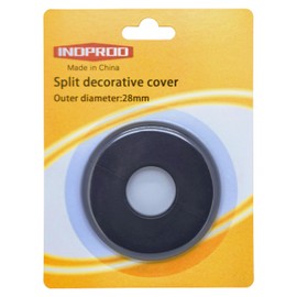 INDPROD Wall Split Flange, 1Pc for 1.1" Outer Diameter, ABS Round Water Pipe Escutcheon, Black Pipe Cover Decoration, Self-Adhesive Radiator Escutcheon Water Drain Line Cover Collar (28mm)