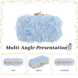 Jywmsc Women Clutches Purse Formal Lace Flower Evening Handbag Chain Strap Shoulder Bag, blue, 未古风格