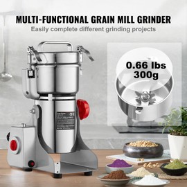Happybuy 300g Electric Grain Mill Grinder, High Speed 1500W Commercial Spice Grinders, Stainless Steel Pulverizer Powder Machine, for Dry Grains Spices Cereals Coffee Corn Pepper, Swing Type