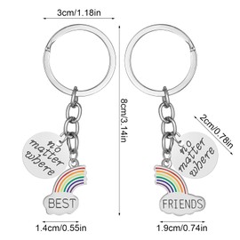 FRIUSATE Best Friends Keyring No Matter Where, 2 Pcs Rainbow Keychain Friendship Gifts for Girls, Best Relationship Key Ring Friend Stitching Rainbow Pendant BFF Gift