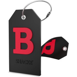 Shacke Etiqueta de equipaje inicial con cubierta de privacidad completa y lazo de acero inoxidable, Negro, Letter B, Personal/individual