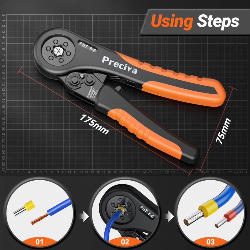 Preciva Crimping Pliers 0.08-10 mm², 1250 Single and Double Wire