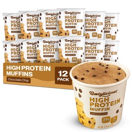Bootylicious | High-Protein Muffin | 25g Protein, 7g Net Carbs, 1.86-1.76oz Cup, 12-Pack (Chocolate Chip)