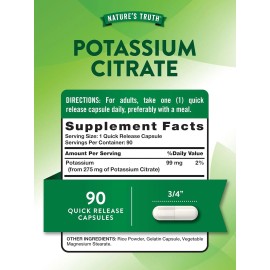 Natures.Truth 90 Capsulas Citrato De Potasio Minerales sin Gluten - 275mg