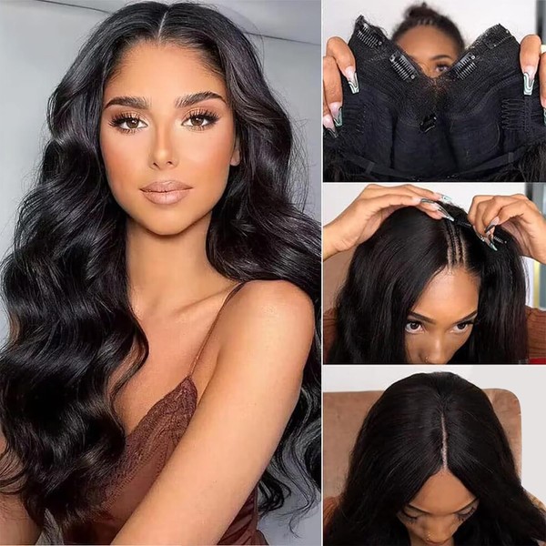 V Part Wig Real Hair Wig Body Wave Wig Human Hair Upgrade U Part Wig Human Hair No Lace Wear and Go Glueless Wigs Human Hair 150% Density Wig Women's Real Hair 16 Inches (40 cm)