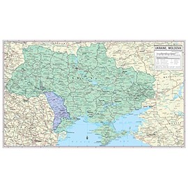 Cool Owl Maps Ukraine, Moldova Map Wall Poster - Large 40"Wx24"H Laminated