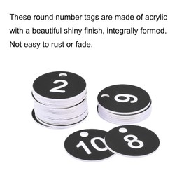 sourcing map Pack of 25 Round 1-25 License Plate Keyrings Acrylic Engraved Black ID Tag for Decoration