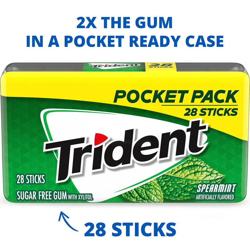 Trident Spearmint Sugar-Free Chewing Gum, 6 Pocket Packs of 28