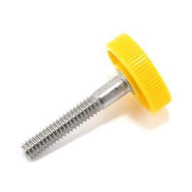 1/4"-20 x 1-1/2" Thumb Screw Stainless Steel - Yellow Knurled Round Plastic Oversized Knob - Standard/Coarse Thread ThumbScrew - Length: 1.500" - Proudly Built in USA - Package of (10)