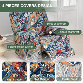 HAOYONG Recliner Chair Covers Stretch Recliner Slipcovers Washable Lazyboy Recliner Cover 4 Pieces Covers for Recliners 1 Seat Recliner Couch Covers Furniture Protector Prevent Stain and Pets Hair