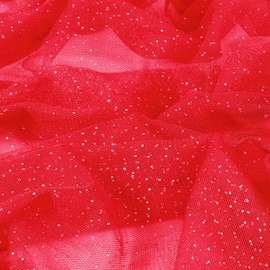 Entisn Glitter Tulle Fabric, 1 Yard x 60 Inch Wide Tulle Bolt Red Tulle Netting with Silver Sequin, Soft Sparkly Tulle Fabric Bulk for Bridal Veil Wedding Decoration Tutu Skirt Gift Wrap