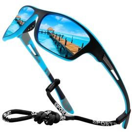 Sports Sunglasses for Mens Women Polarized Wrap Around Lightweight with Glasses Strap UV Protection for Fishing Driving
