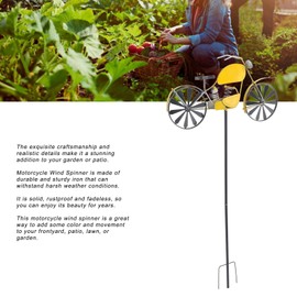 Garden Spinner Stake Decoration, Americana Motorcycle Garden Spinner, Vintage Style Stake Decoration, Rustic Yellow with Antiqued Finish, Wind Spinners Outdoor | Windmill Decor Outdoor