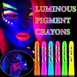 Pintura De Cara De Neón Brillante UV, 6 Colores Pintura Corporal Ceras Pintura De Cara De Neón Brillante, Lavable No Tóxico Neon Pintura Facial y Corporal, Para Halloween, Mardi Gras, Fiesta De Disfraces