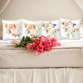 Betadistor Cushion Covers 18" x 18" Garden Floral Decorative Throw Pillow Covers Polyester Linen Pillowcase for Sofa Garden Outdoor Home Decor Set of 4, Flowers, 507-0140