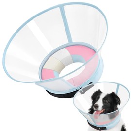 Sponge Core Dog Cone, Inflatable Dog Cone Collar Alternative, Dogs Donut Collar After Surgery, Soft Cone for Large Medium Small Dogs to Stop Licking, No Inflation Required, Clear View(Size 2, Pink)