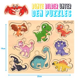 Pikatoyz Holzpuzzle 1 Jahr, 2 3 Jahre. Steckspiel bestehend aus Dinosaurier Puzzles. Ideales steckpuzzle für EIN Geschenk. Kinderpuzzle bestehend aus Montessori Spielzeug für Jungen. Baby Spielzeug.