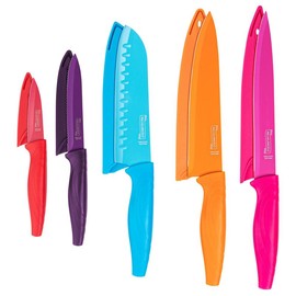 MICHELANGELO Knife Set, Multicolor Knives, 5 Rainbow Knives & 5 Sheath Covers, Stainless Steel Knives Set for Kitchen Sharp - Color: 【Basics】
