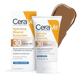 CeraVe Tinted Mineral Sunscreen SPF 30 – Hydrating Face Sunscreen with Zinc Oxide, Titanium Dioxide & Sheer Tint, Deep, 1.7 Oz