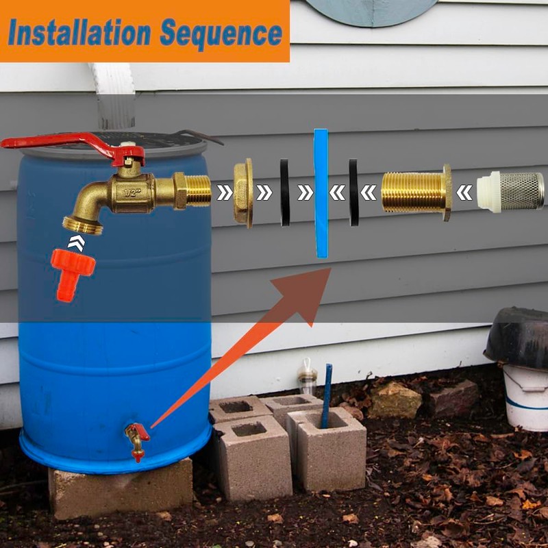 Rain Barrel Spigot kit, Brass Outdoor Faucets, Water Spigot-Include Filter,Bulkhead