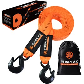 YUNPEAK Tow Strap with Hooks, 2" x 20ft (20,000lbs) Heavy Duty Recovery Towing Strap with Forged Steel Hooks, Car Tow Strap for UTV, ATV, Truck(Orange)