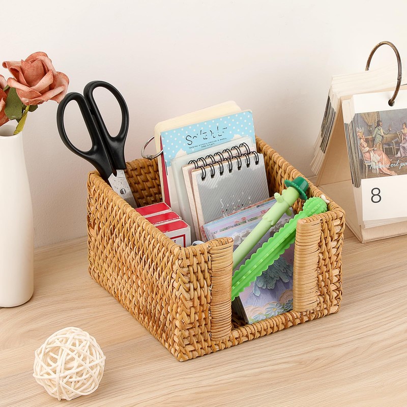 Sumnacon Napkin Holder,Square Rattan Napkin Holder Table Wicker Countertop,Cocktail Napkin