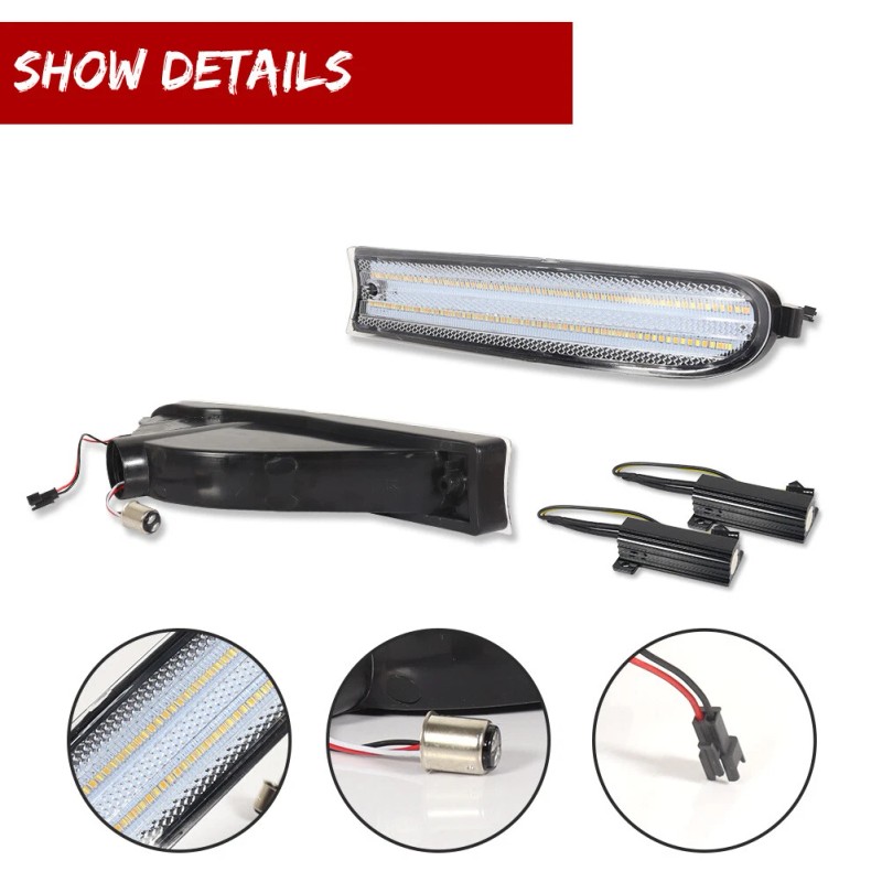 GTINTHEBOX Clear Front Bumper Switchback LED Paking Signal Lights For