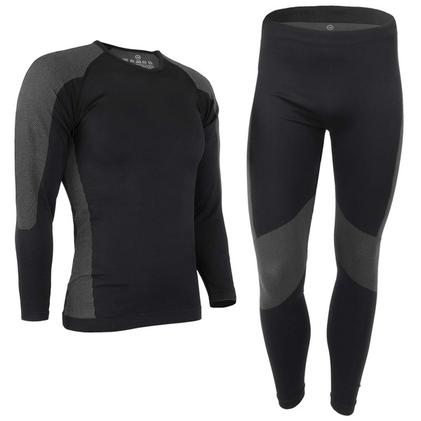 ALPIDEX Men's Functional Underwear, Thermal Underwear, Ski Underwear - Breathable, Warming and Quick Drying, black, S/M