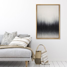 SIGNFORD Framed Canvas Print Wall Art Abstract Black and White Gradient Modern Minimalist Vertical Line Illustrations Modern Art Minimal Relax/Calm for Living Room, Bedroom, Office - 24"x36" Natural